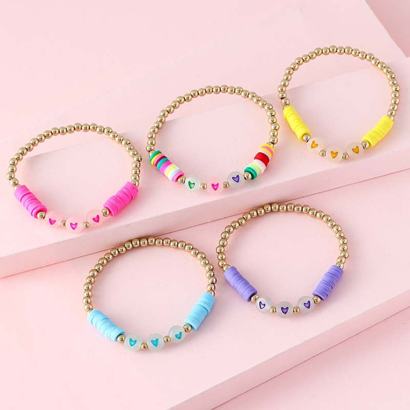 Wholesale Glow in the Dark Heart Acrylic Beaded Bracelet Set of 5
